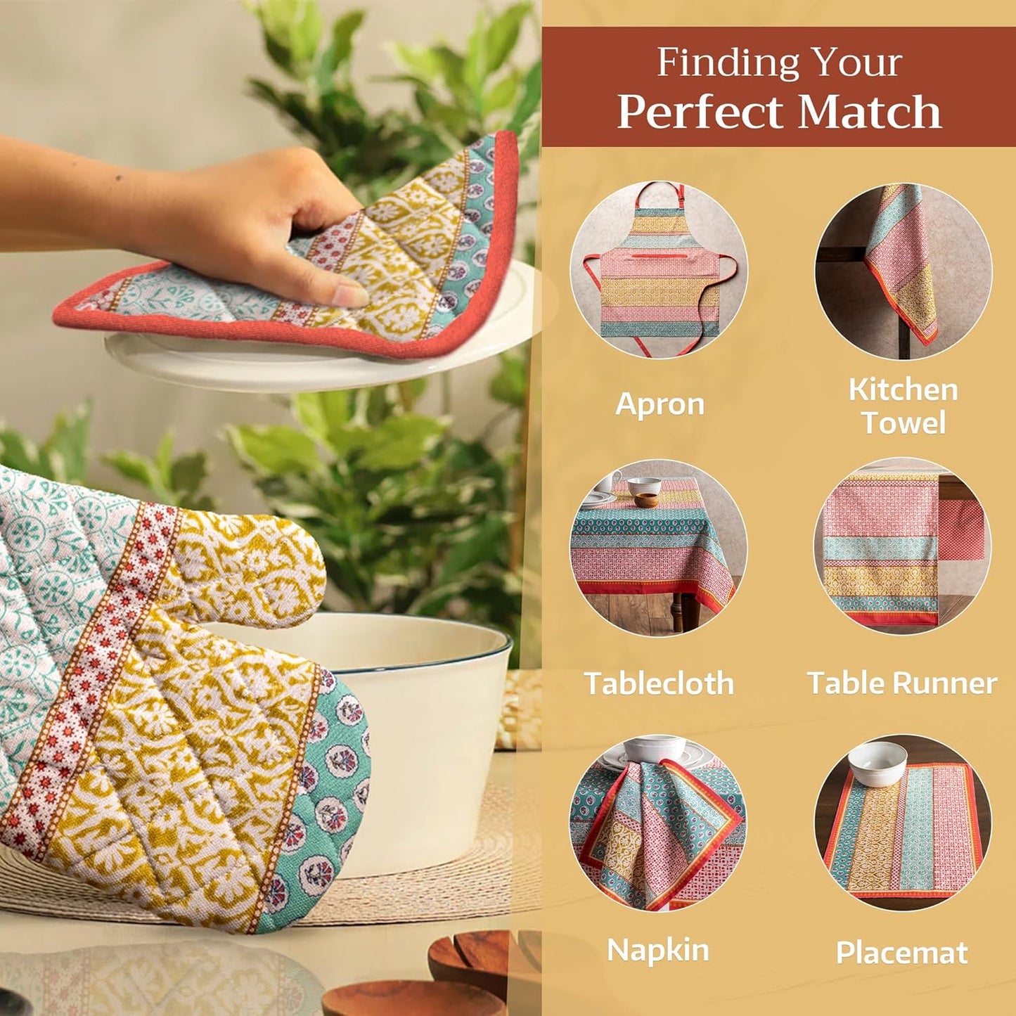 Maison d' Hermine Pot Holders Set 100% Cotton Heat Resistant Potholders 8" x 8" Hot Pads with Loop BBQ, Cooking, Baking, Grilling, Kitchen, Handling Hot Pans Spring/Summer (Pack of 2, Provence)