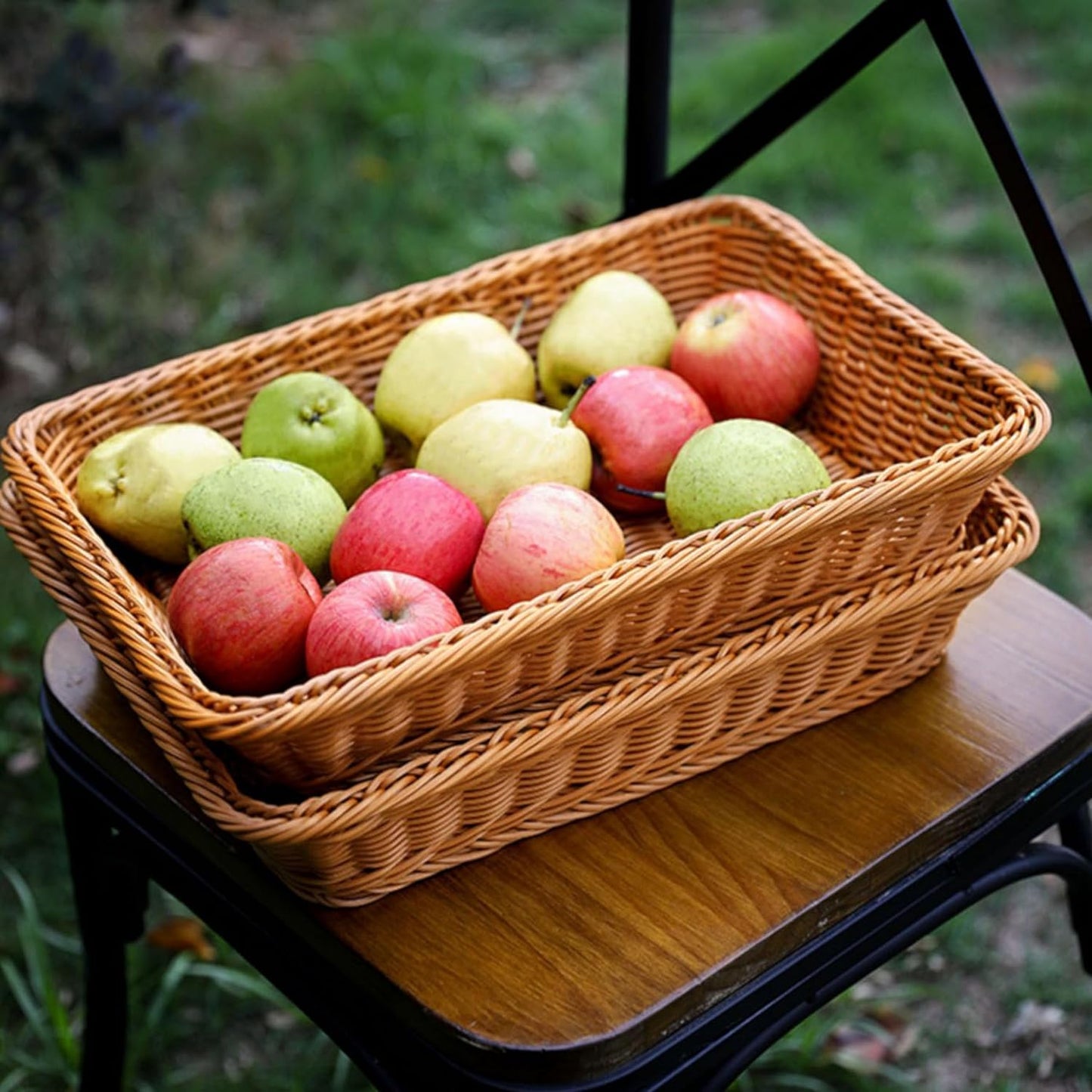 14 "bread basket, fruit basket, imitation wicker hand-woven basket, used as fruit and vegetable, farmer's market display, family restaurant and bakery (2)