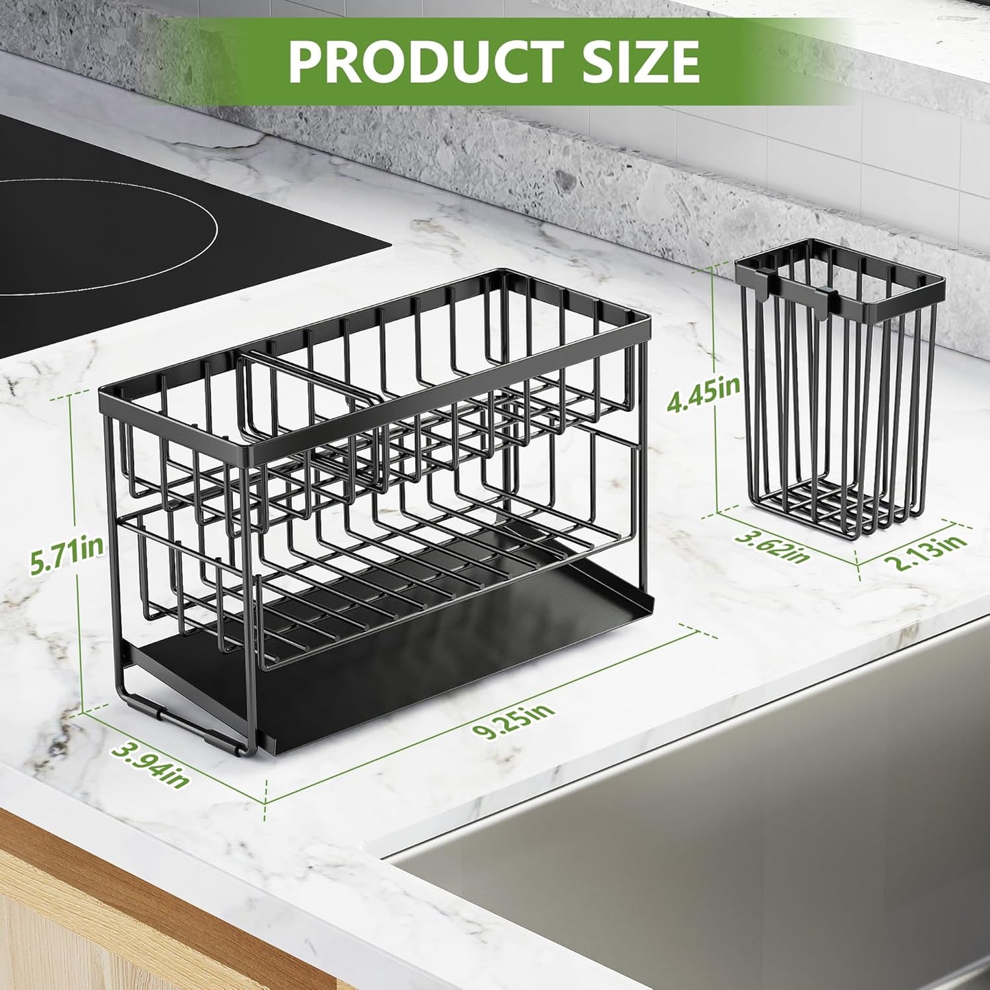 Cisily 2-Tier Kitchen Sink Caddy Organzier Rack with Flexible Dish Brush Holder, Sponge Holder for Kitchen Sink Countertop Organization Storage,Home Decor Accessories Essentials Stainless Steel