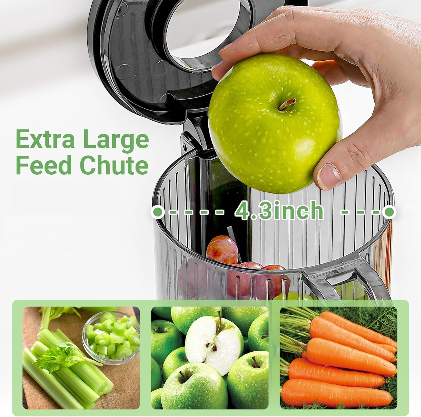 AAOBOSI Cold Press Juicer, 4.35" Large Feed Chute Masticating Juicer Machines (Upgrade) High Juice Yield Slow Juice Extractor fit Fruits &Vegetables, Easy to Clean, New Designed for Home and Travel