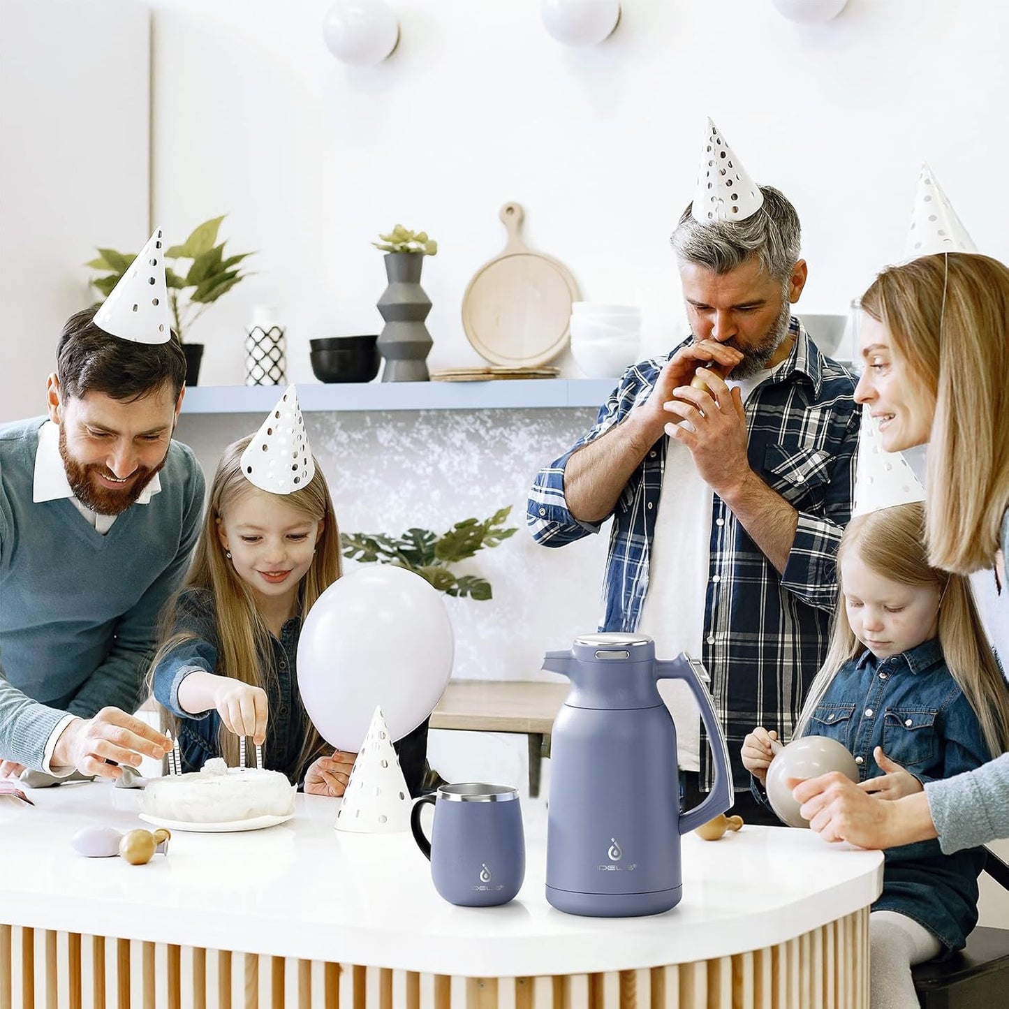 IDEUS Thermal Coffee Carafe 68oz (2,000ml), Stainless Steel Double Wall Insulated Vacuum Flask, Water Jug Coffee Server and Beverage Dispenser, Heat and Cold Retention (Ocean Blue, 68oz (2,000ml))