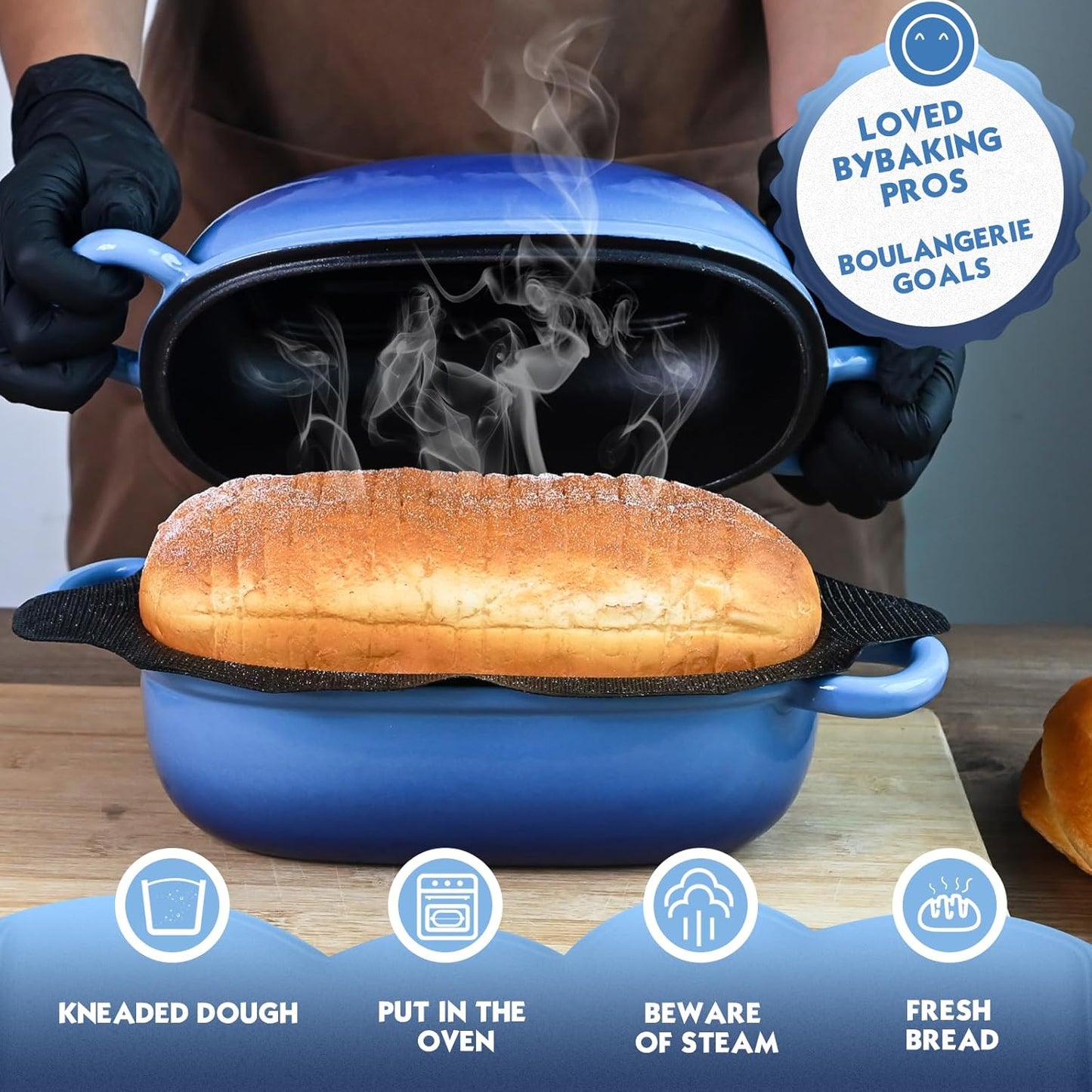 Dutch Oven for Bread Baking - 2.5QT Bread Pans for Homemade Bread with Perforated Non-Stick Silicone Liner Cast Iron Bread Pan Dutch Oven Loaf Pan with Lid and Loop Handles for Homemade Breadmaking