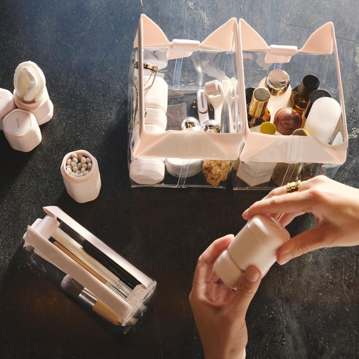 Cadence Travel Containers - Full Skincare Set - Magnetic Containers with Lids,Carry On Travel Essentials For Women/Men - 2 Small (0.56oz), 4 Medium Capsules (1.32oz), & Extender (1.43oz) - Pacific