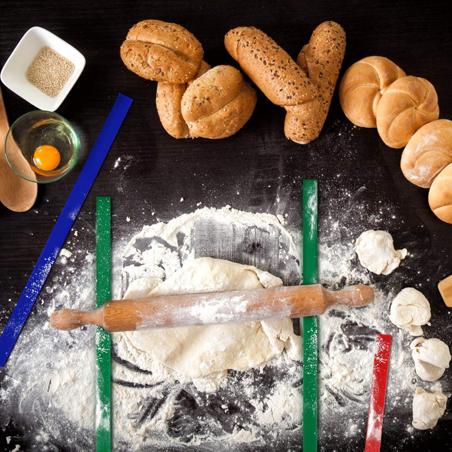 GWHOLE 6Pcs Rolling Pin Guides, Non-Stick Silicone Rolling Pin Ruler Dough Thickness Guides For Dough Cookies Noodles Pizza Baking Strips for Home Kitchen Restaurant