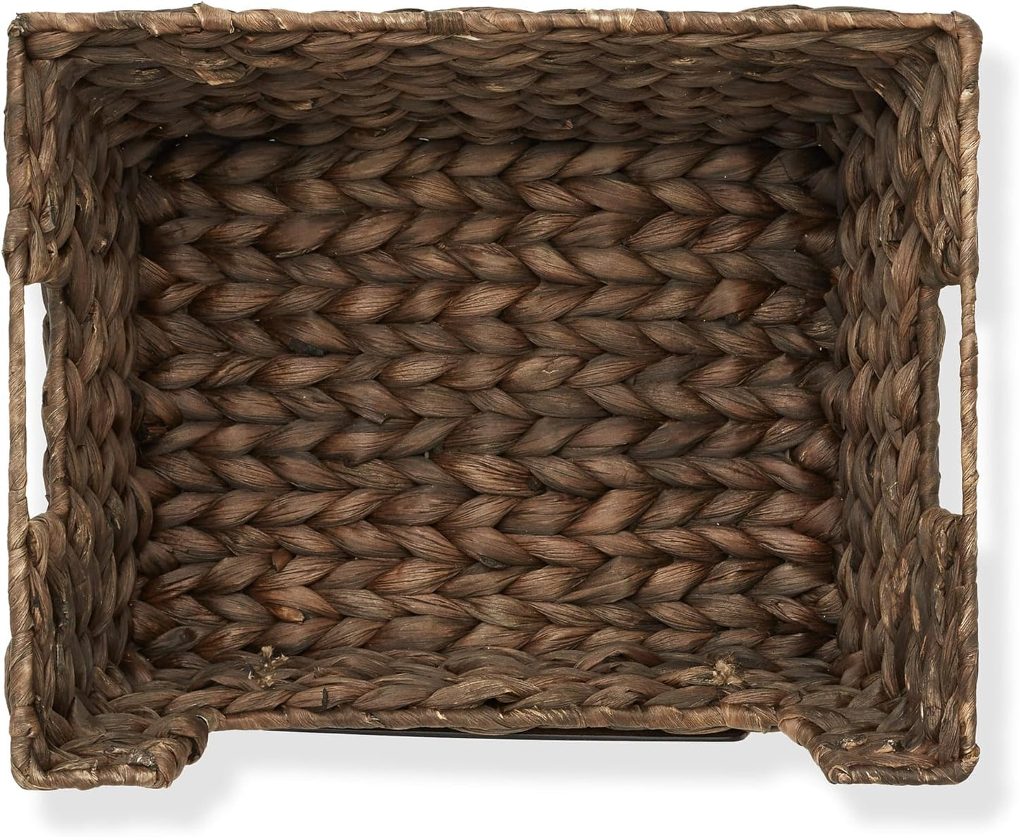 Casafield Set of 2 Water Hyacinth Pantry Baskets with Handles, Chalkboard Labels, and Marker - Espresso, Wide Woven Storage Bin Organizers for Kitchen Shelves