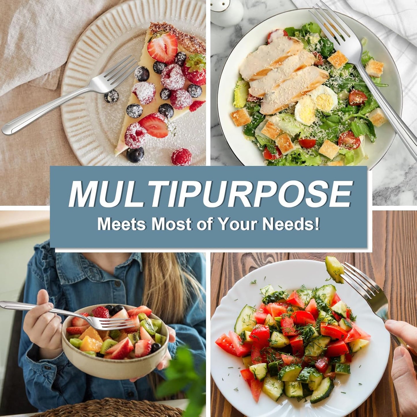 BEWOS 24-Piece Salad Forks, 7.1-Inch Forks Silverware Set, Stainless Steel Small Forks, Dessert Forks Bulk, Metal Forks, Salad Fork Set, Appetizer Forks, Silver Fork, Dishwasher Safe, Mirror Polished