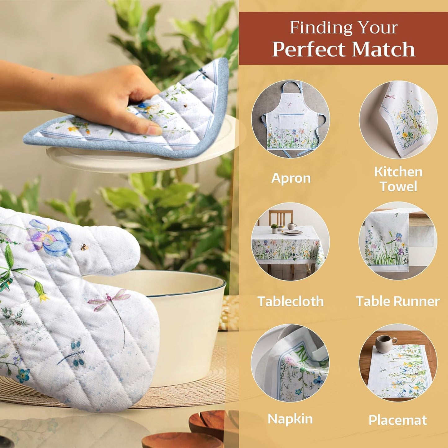 Maison d' Hermine Pot Holders Set 100% Cotton Heat Resistant Potholders 8" x 8" Hot Pads with Loop BBQ, Cooking, Baking, Grilling, Kitchen, Handling Hot Pans Spring/Summer (Pack of 2, Fleurs De Mai)