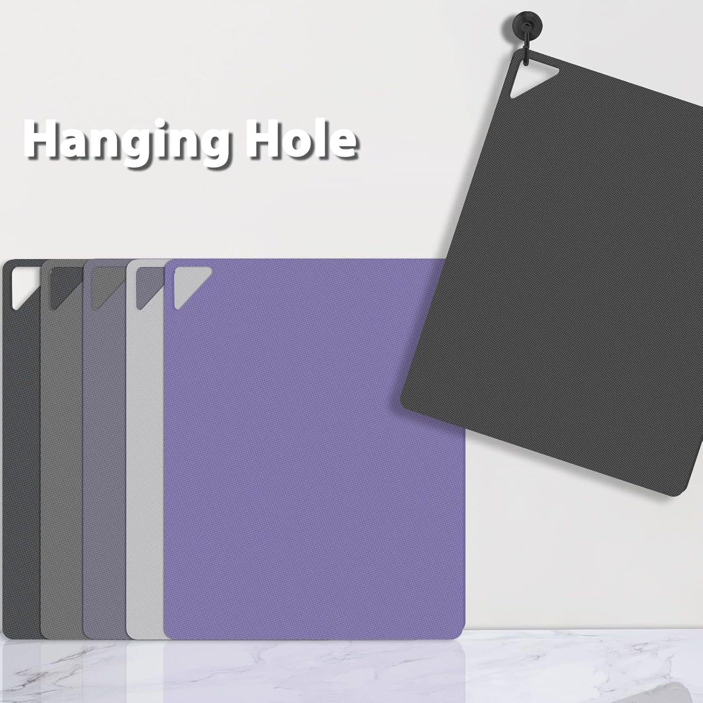 WK Flexible Plastic Cutting Boards for Kitchen, Cutting Board Mats Set of 5, Nonslip Cutting Board for Meat, Thin Cutting Sheets with Hole, Dishwasher Safe, BPA Free, 14.5x11.5"