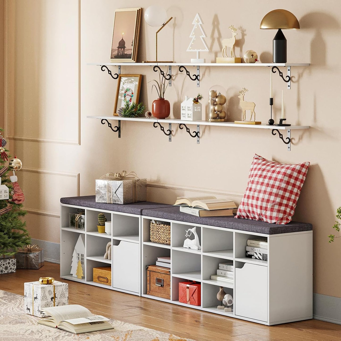 DINZI LVJ Long Wall Shelves, 55.1" Large Floating Shelves Set of 2, Wide Display Shelf Wall Mounted with Brackets, Easy Hanging for Living Room, Toilet, Office, Bedroom, White