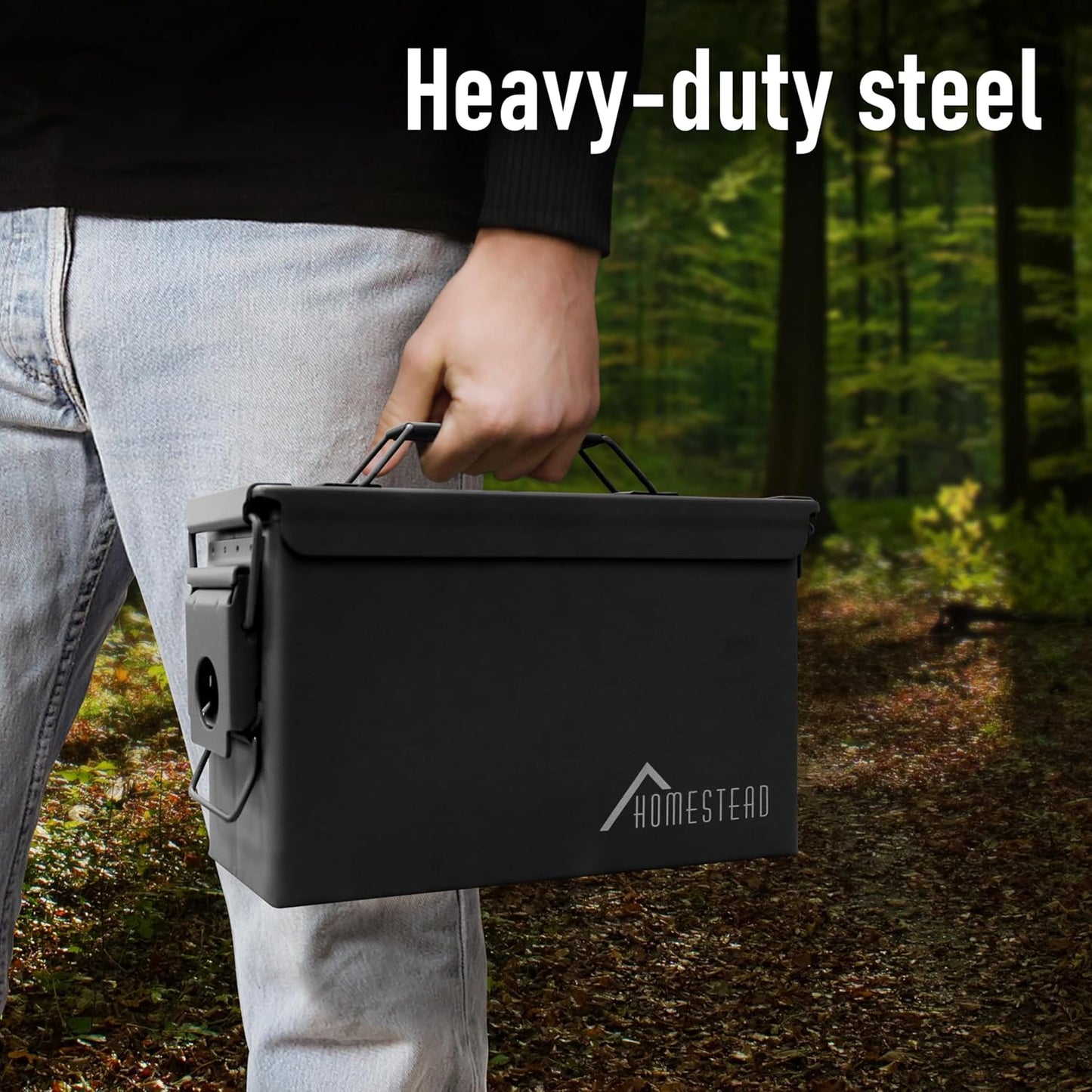 HOMESTEAD 30 Cal Metal Ammo Can - New Steel Ammo Can, Military Ammo Box, Airtight Case, Weatherproof Storage Ammo Box (4-Pack, Black Color)