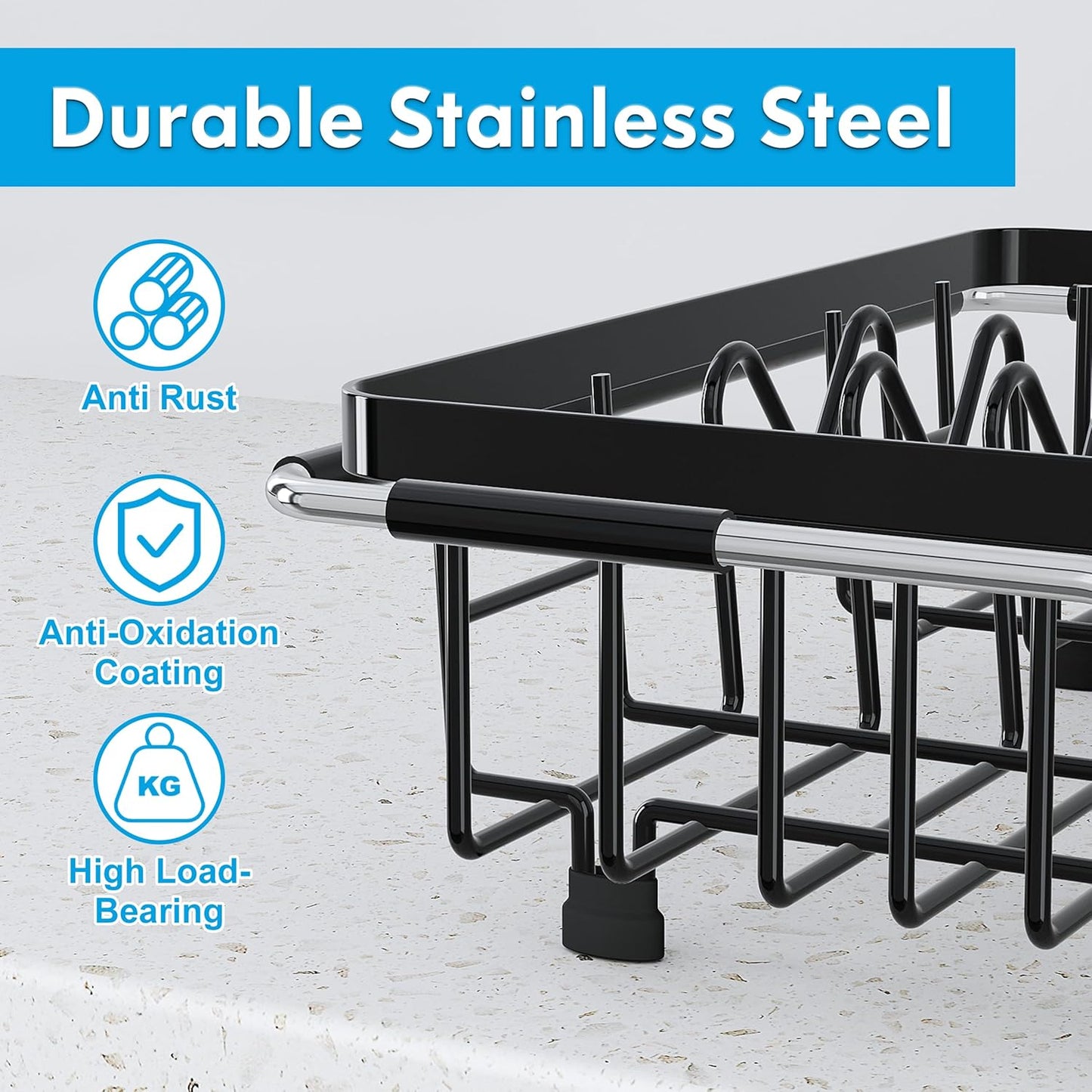 JASIWAY in Sink Dish Drying Rack, Expandable Stainless Steel Dish Drainers for Kitchen Sink, Over Sink Dish Drying Rack with Utensil Holder, 13.1''~16.6''D x 11.8''W, Black