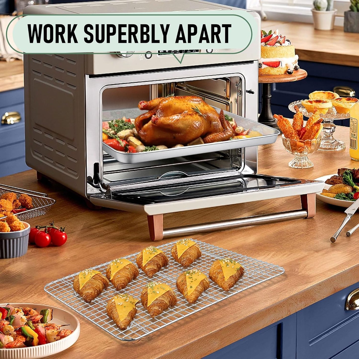 Baking Sheet with Wire Rack, Homikit 16" x 12" Stainless Steel Cookie Sheet Bacon Pan for Oven, Nonstick Jelly Roll Pan Baking Tray with Grid Cooling Rack Set for Cooking Roasting, Dishwasher Safe