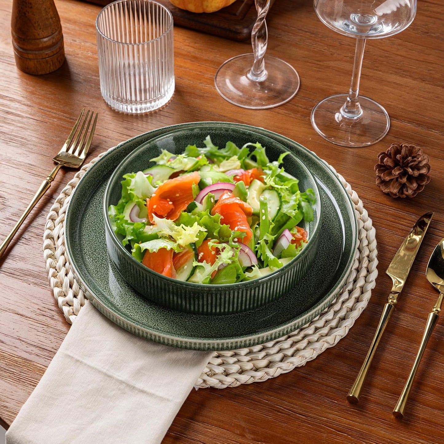 GBHOME 7.5'' Stoneware Pasta Bowls, Serving Bowls Set of 6 for Kitchen, Double Reactive Glaze Bowls for Fruit,Pasta,Salad,Oatmeal,Meal, Microwave Safe (6 pcs)