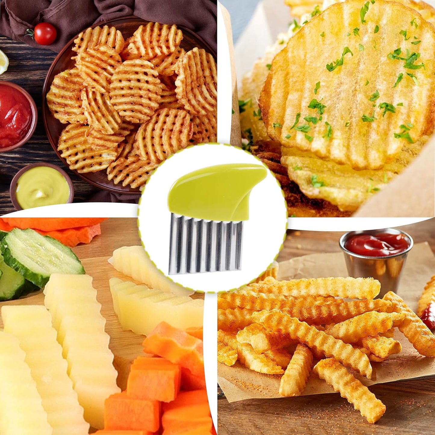 2 Pcs Stainless Steel Crinkle Cutter for Veggies, Wavy Cutter for Potato, Carrot, Chip, Vegetable, Butter, Lettuce (Green and Blue)