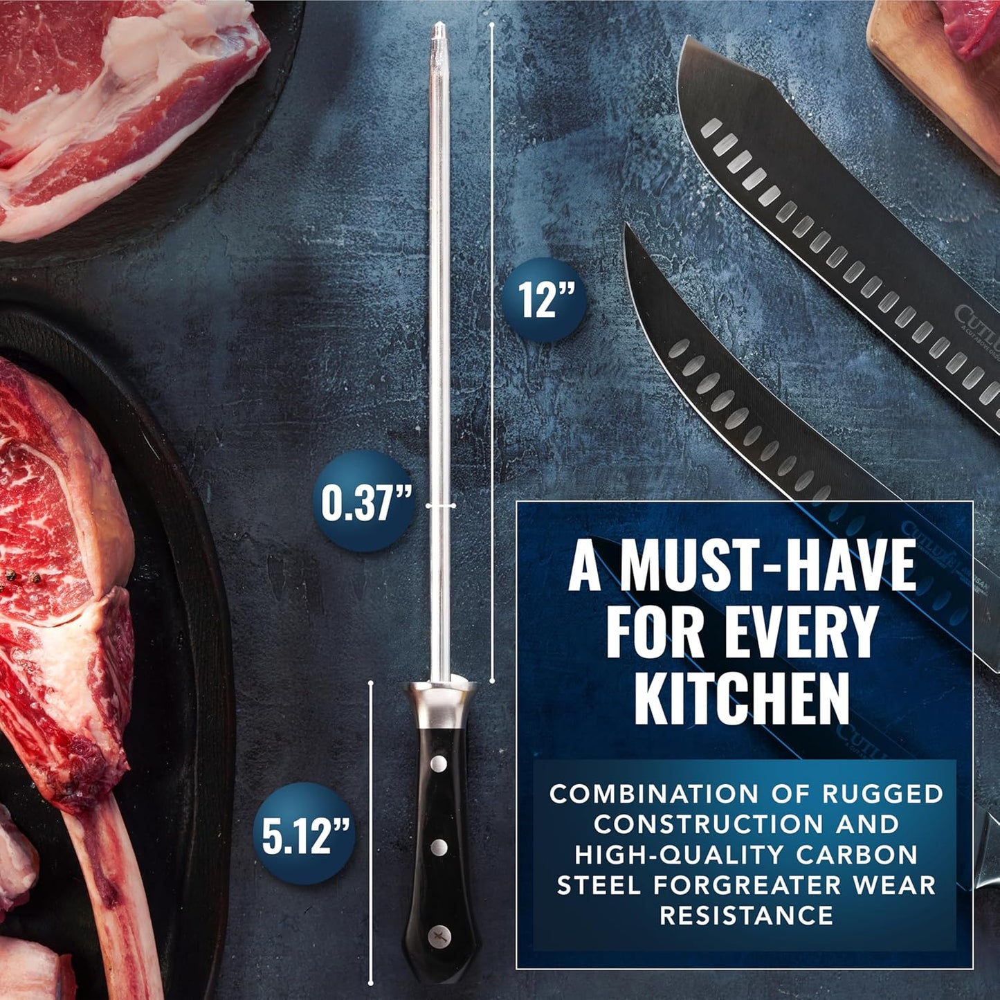 Cutluxe Honing Rod, Sharpening Steel for Kitchen Knives – 12" Honing Steel – Ergonomic Handle Design – Artisan Series