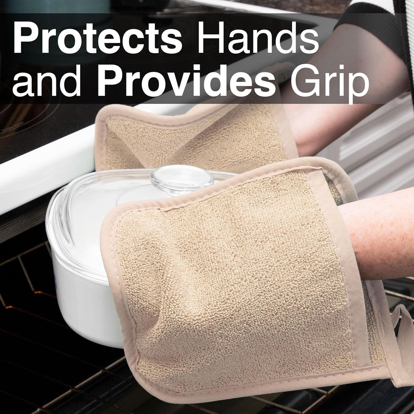 RITZ Terry Pocket Mitt & Hot Pad: Unparalleled Heat Resistant, Durable 100% Cotton – Ergonomically Designed for Optimal Grip – Easy-Care Machine Washable – 2-Pack, Latte