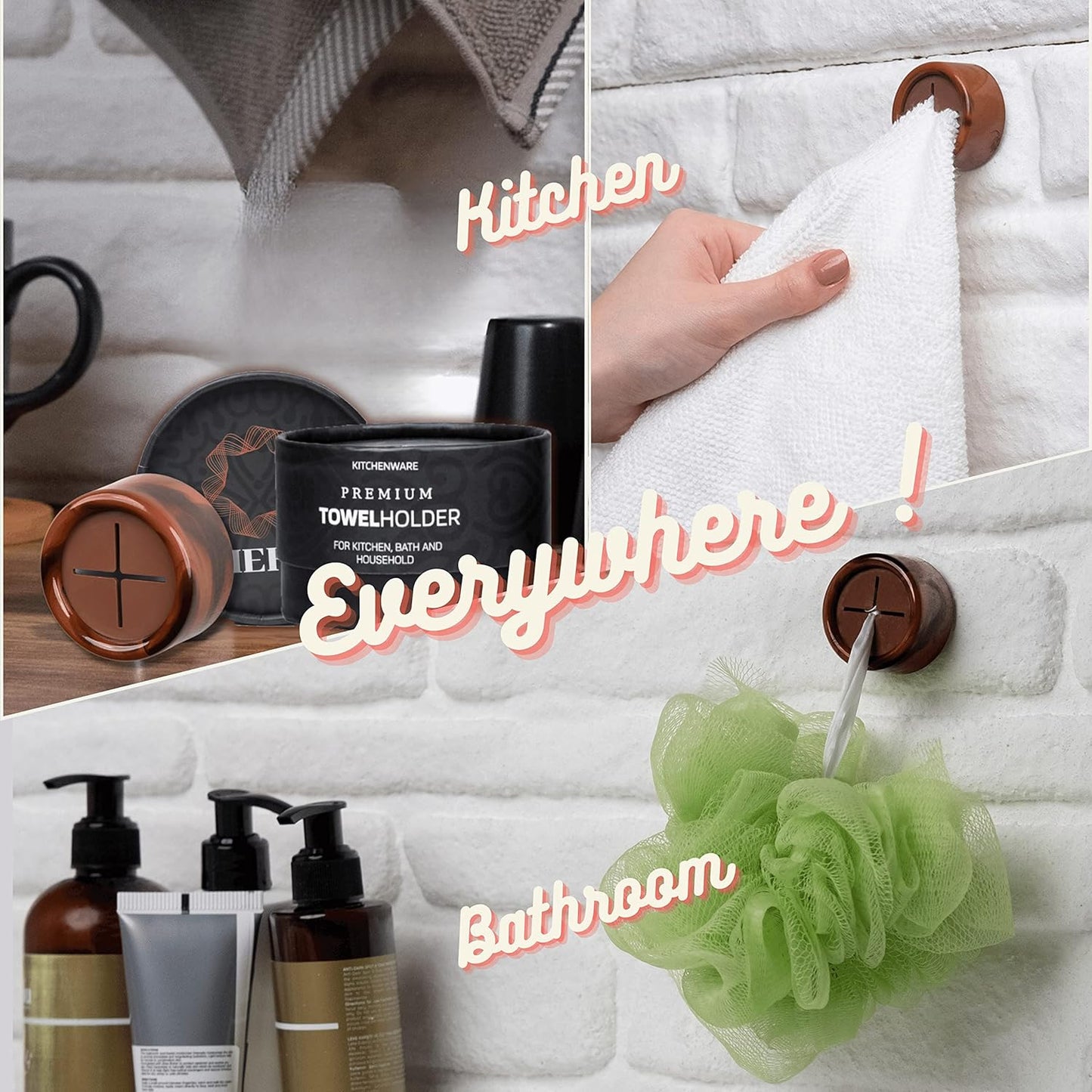 HEFA Towel Holder, 8 Pack, Plastic, Chocolate Brown, Kitchen Organization, Wall Mount, Towel Hook, Storage Hook, 2 lbs Weight Capacity