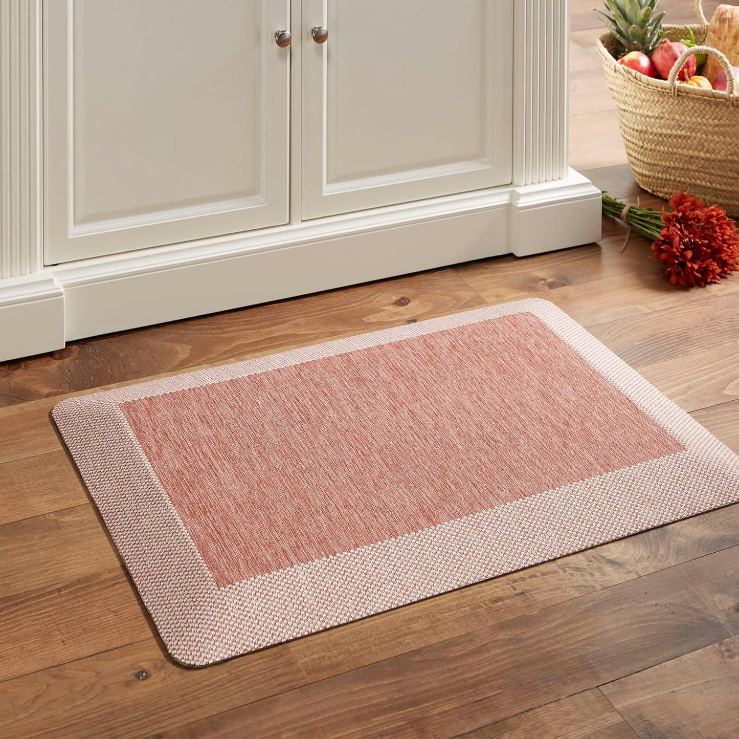 Martha Stewart Mira Modern Heathered Solid Anti-Fatigue Air-Infused Kitchen Mat, Spice Red, 19.6"x32"