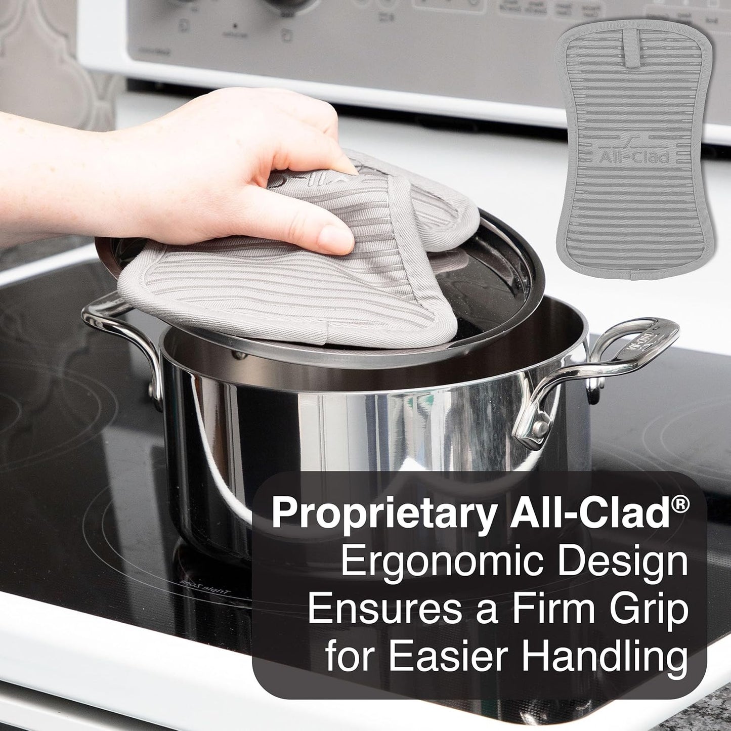 All-Clad Premium Pot Holder & Hot Pad: Heat Resistant to 500 Degrees - 100% Cotton, 10"x6.25" Hot Pad for Kitchen and Barbeque, (1-Pack), Titanium