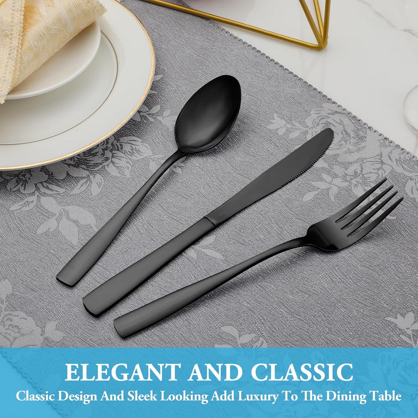 60 Pcs Black Silverware Set, Stainless Steel Flatware Set Service for 12, Mirror Polished Cutlery Utensil Set, Durable Home Kitchen Eating Tableware Set, Include Fork Knife Spoon Set, Dishwasher Safe