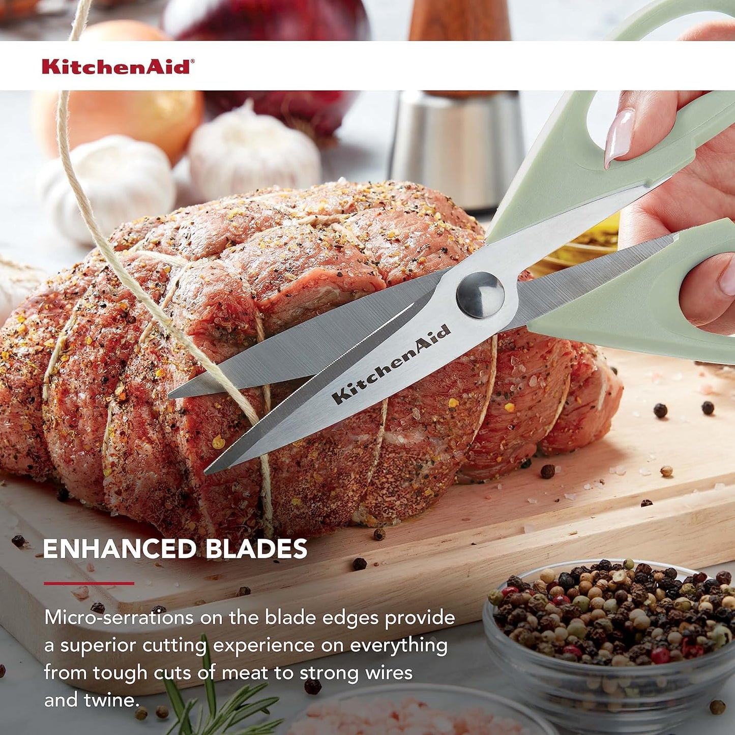 KitchenAid All Purpose Kitchen Shears with Protective Sheath Durable Stainless Steel Scissors, Dishwasher Safe, Soft Grip Comfort Handle, 8.72 Inch, Pistachio