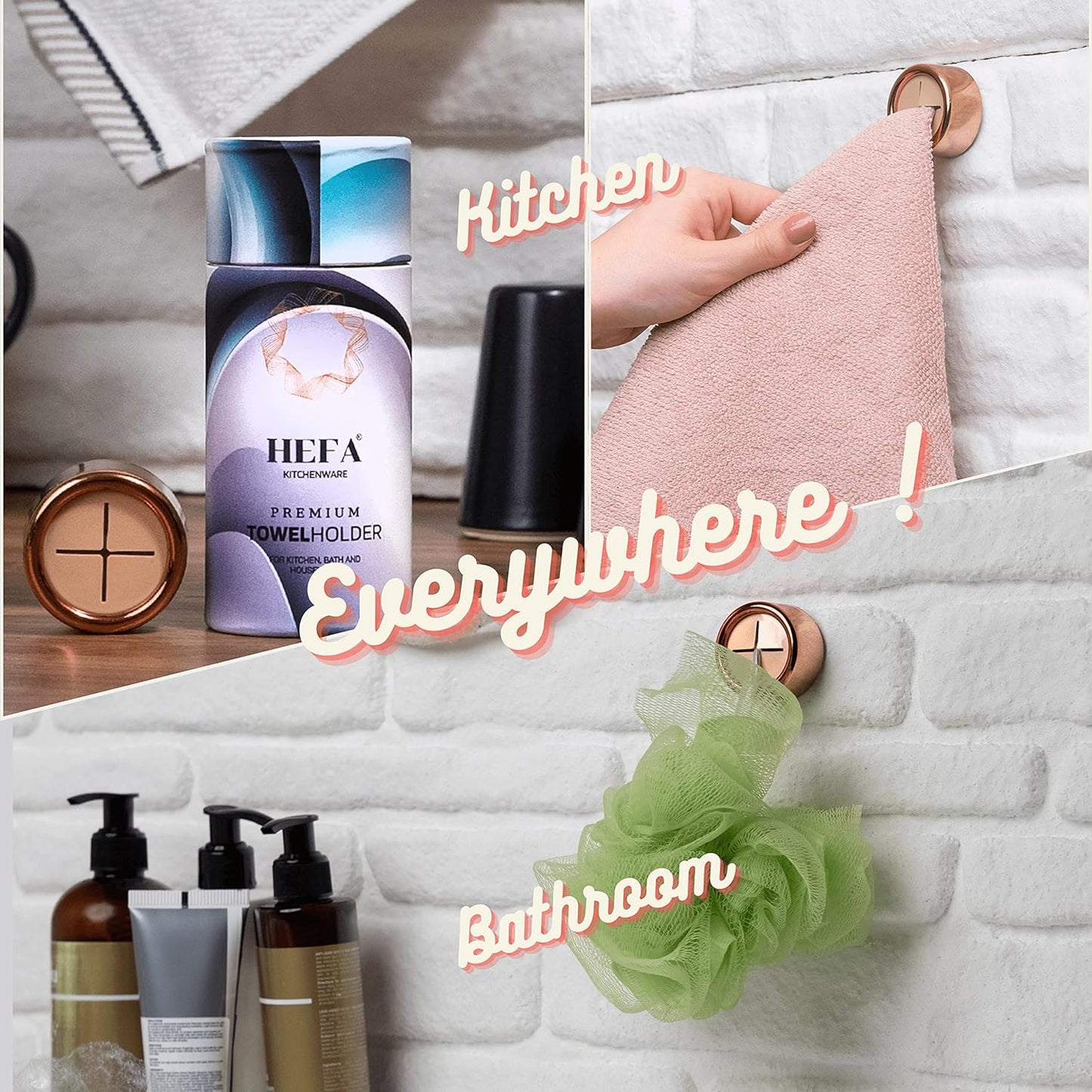 HEFA Towel Holder, Towel Hooks, Dish Towel Holder, Kitchen Organization, Bathroom Accesories, Kitchen Towel Hook, Kitchen Towel Holder, Hand Towel Holder, Kitchen Gadgets 4 Pack, Rose Gold