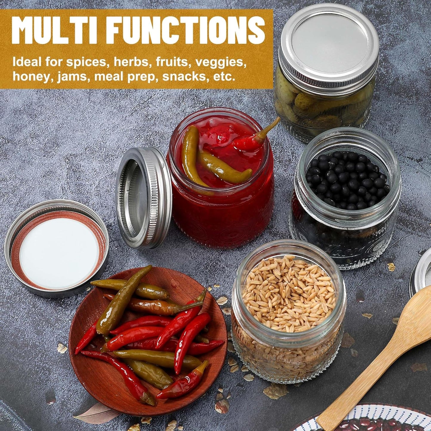 8 oz Small Mason Jars with Regular Airtight Lids - 16 Pack Glass Canning Jars 8 oz, Mini Half Pint Mason Jar for Jam, Jelly, Honey, Overnight Oats, Spices, Candles, Party Favors, Separable Lids