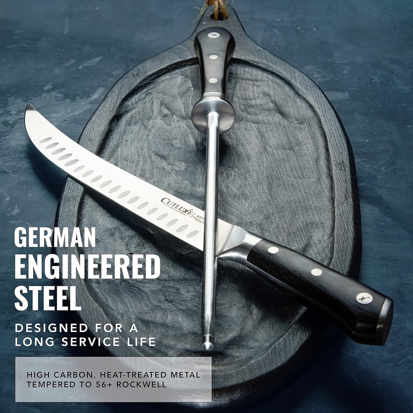 Cutluxe Honing Rod, Knife Sharpener Rod – 10" Honing Steel – Ergonomic Handle Design – Artisan Series