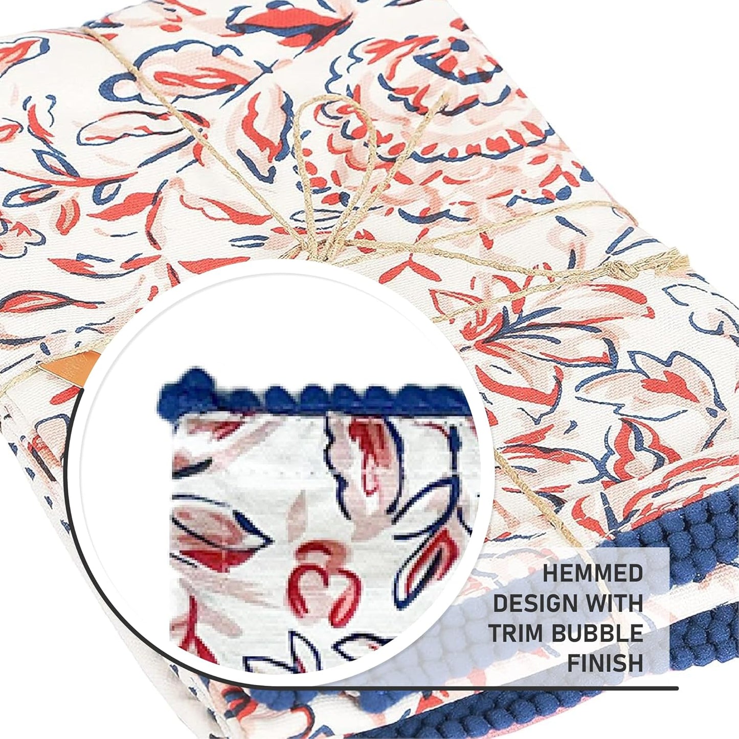 Printed Kitchen Dish Bar and Tea Towels Cotton, 18x28 inch with Trims, Cotton Dish Towel Sets (White & Peach, Set of 4)