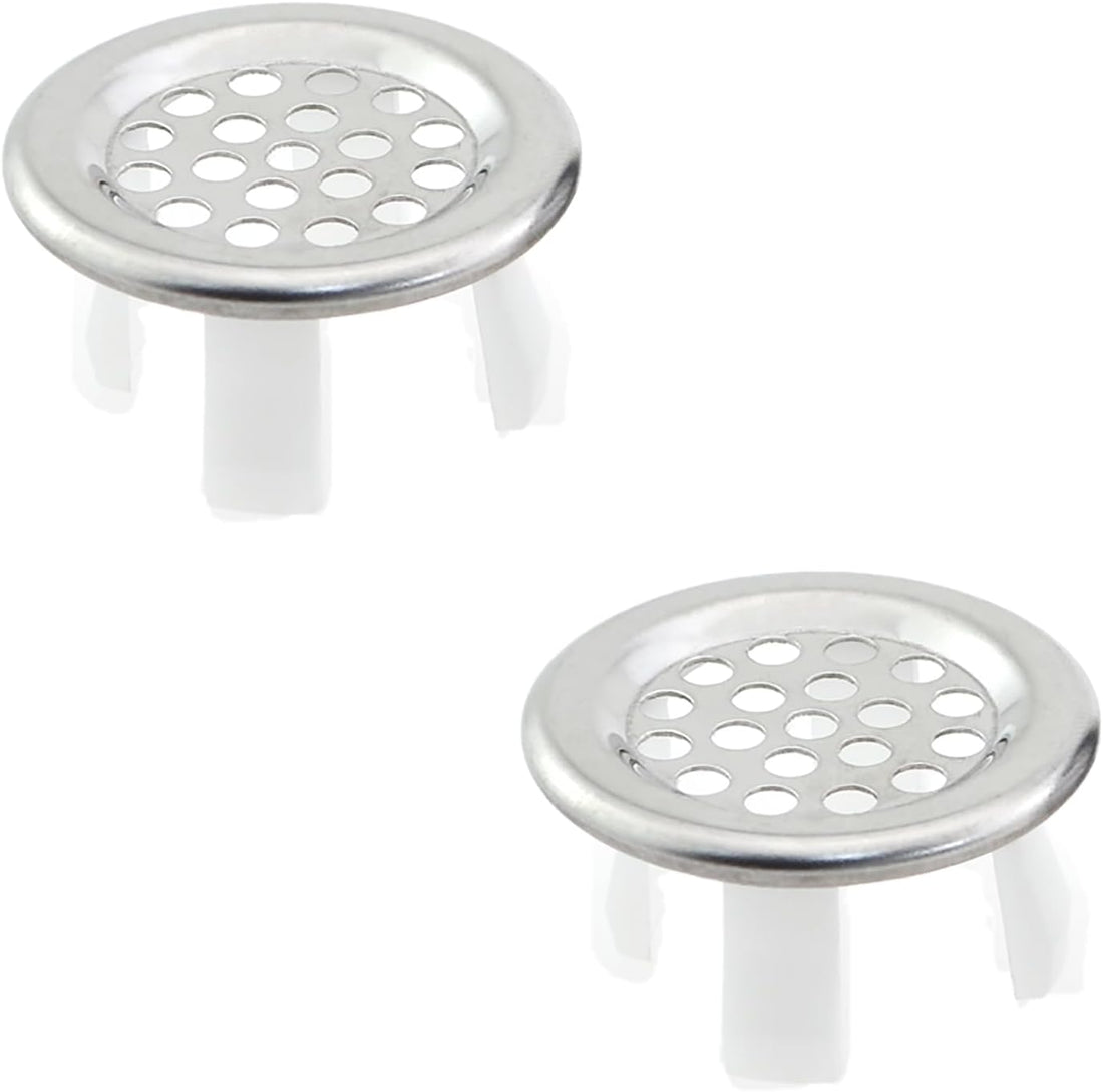 2PCS Kitchen Sink Drain Silver Stainless Steel Basin Overflow Decorative Cover 22-24mm Hole Inside Diameter Insertion Cap