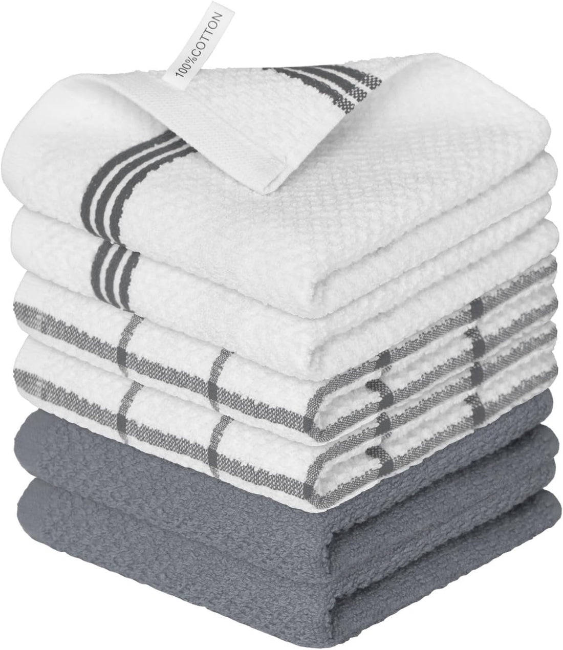 Artoid Mode Ring Spun Cotton Grey Dishcloth Kitchen Towels, 12x12 Inch Ultra Soft Absorbent Quick Drying Household Cleaning Kitchen Rags Set of 6