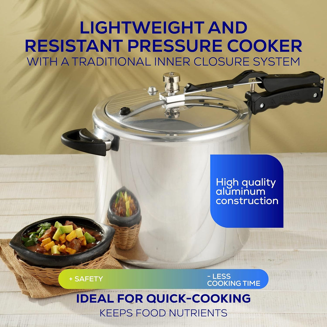 Universal (13.7 Quart / 13 Liter) Pressure Cooker, 14 Servings, Aluminum Pressure Cooker With Multiple Safety Systems and Heat Resistant Handles For Stews, Soup, Meat, and Beans