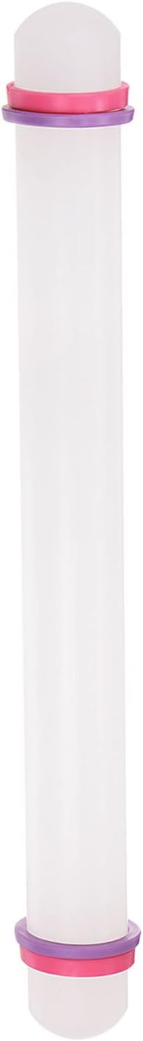HARFINGTON Fondant Rolling Pin 13 Inch x 0.98 Inch Adjustable Guide Rings Non-Stick PP Plastic Fondant Roller Dough Roller Kitchen Decorating Tools for Cookie Pastry Pizza Clay