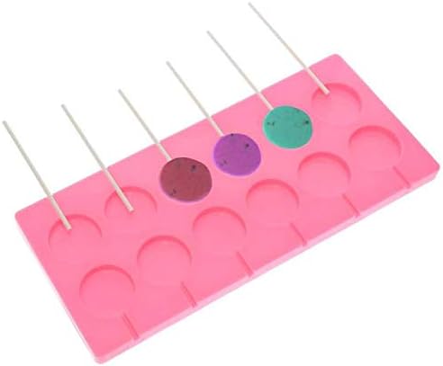12 Capacity Silicone Lollipop Molds,Chocolate Hard Candy Mold with 50pcs 4 inch Lollypop sucker sticks,Candy Treat Bags,gold ties. (Round pink)
