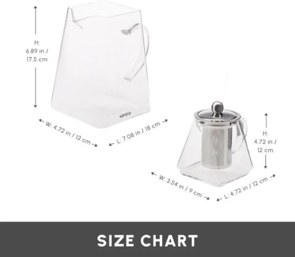 Karaca Giza Borosilicate Glass Teapot with Infuser and Lid for Stovetop, Transparent, 0.45.L Tea Pot & 1.5L Tea Kettle Set for Loose Leaf & Herbal, Dishwasher Safe