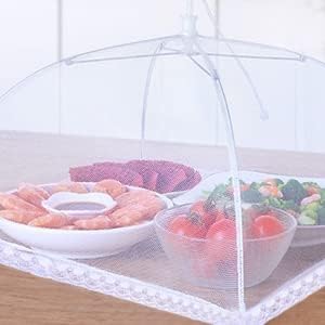 JULBEAR 4 Pcs Extra Large Mesh Food Cover Tent Umbrella Food Screen Covers for Outside Pop-up Mesh Reusable Food Nets for Parties Picnics Outdoor BBQs Collapsible (1 Pcs 40"x24", 3 Pcs 17"x17")