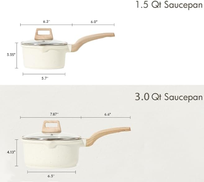 CAROTE 1.5Qt & 3.0Qt Sauce Pan Set with Lid Nonstick Saucepan 4 Pcs Non Stick Sauce Pots Cooking Pot with Pour Spout, Easy to Clean, Small Kitchen Pots Induction Pot, PFOA FREE (White Granite)