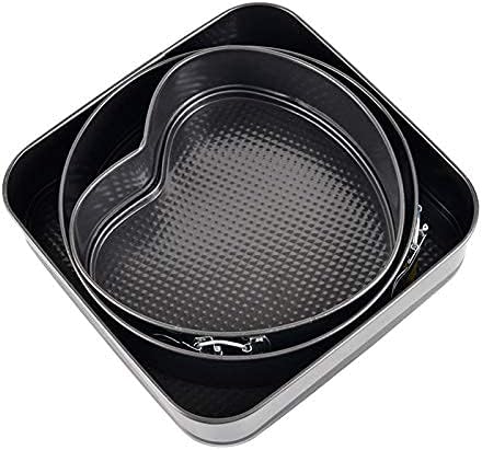 Falytemow Nonstick Springform Pan with Removable Bottom 3 Pieces Cake Molds of Heart Round Square Leakproof Cheesecakes Pan Bakeware Set