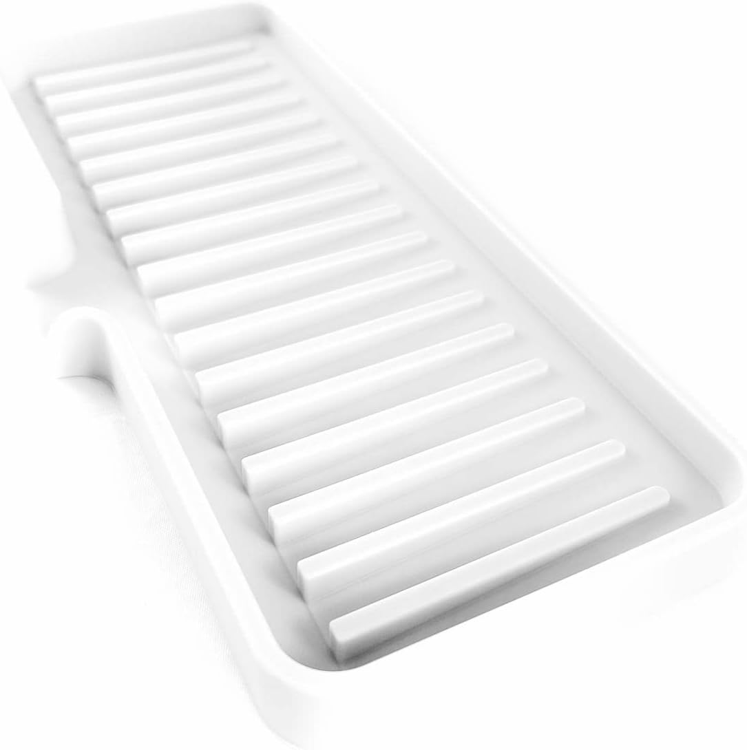 Happitasa Silicone Soap Dish Tray and Sponge Holder with Drain Chute | Bathroom and Kitchen Sink Organizer Caddy (White, 9"x3.5", 5.6 Ounces)