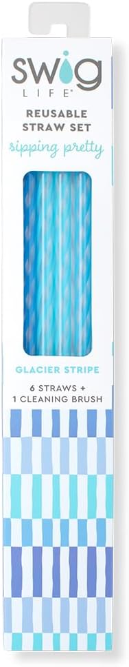 Swig Life Reusable Straws Glacier Stripe Tall Straw Set & Cleaning Brush, Each Straw is 10.25 inch Long (Fits Swig Life 20oz, 22oz, and 32oz Tumblers)