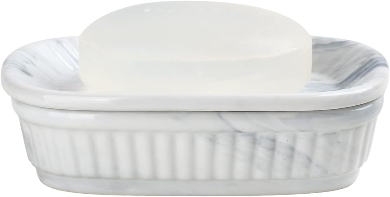 Ceramic Soap Dish, Self-draining Soap Holder, Double Layer Bar Soap Holder Marble Blue, Draining Soap Dishes for Bathroom Shower Kitchen, Easy to Clean, Keep Soap Dry, ANTIS'S HOME