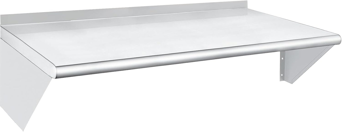 HARDURA Stainless Steel Shelf 18" x 48", 385lb Commercial Shelves Wall Mount Metal Shelving with Backsplash and Brackets for Kitchen, Restaurant, Laundry Room and Home
