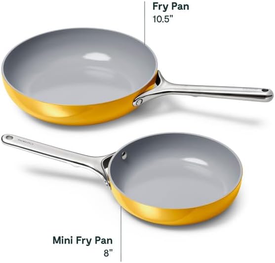Caraway Nonstick Ceramic Frying Pan (2.7 qt, 10.5") - Non Toxic, PTFE & PFOA Free - Oven Safe & Compatible with All Stovetops (Gas, Electric & Induction) - Marigold