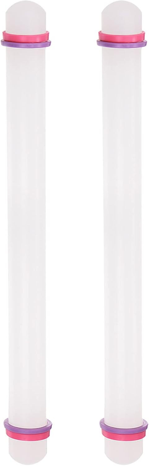 HARFINGTON 2pcs Fondant Rolling Pin 18 Inch x 0.98 Inch Adjustable Guide Rings Non-Stick PP Plastic Fondant Roller Dough Roller Kitchen Decorating Tools for Cookie Pastry Pizza Clay