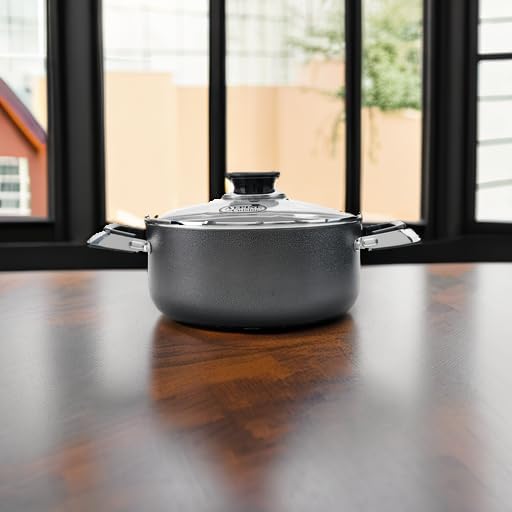 Alpine Cuisine 4 Quart Non-stick Stock Pot with Tempered Glass Lid and Carrying Handles, Multi-Purpose Cookware Aluminum Dutch Oven for Braising, Boiling, Stewing