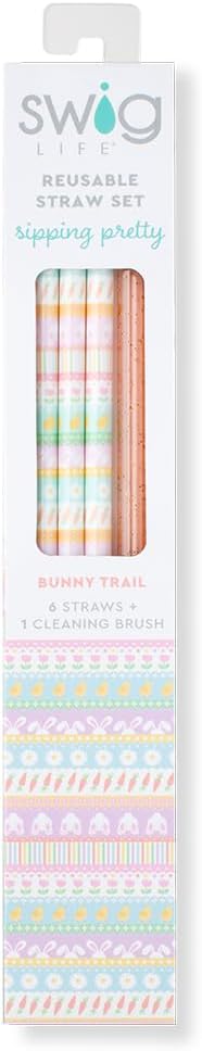 Swig Life Reusable Straws Bunny Trail + Peach Glitter Tall Straw Set & Cleaning Brush, Each Straw is 10.25 inch Long (Fits Swig Life 20oz Tumblers, 22oz, and 32oz Tumblers)