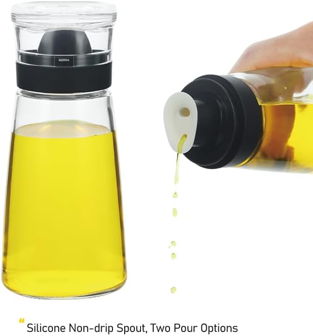 Glass Olive Oil and Vinegar Dispenser Bottles Set for Kitchen Cooking with Silicone Dual Pouring Spout, Soy Sauce Dispenser with Dust-proof Lid - Set of 2 (White, 5.4 oz)
