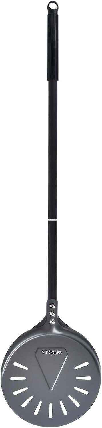 Turning Pizza Peel, 8 Inch with 25 Inch Handle Round Pizza Turning Peel, Professional Anodized Aluminum Turning Pizza Spatula, 33 Inch overall