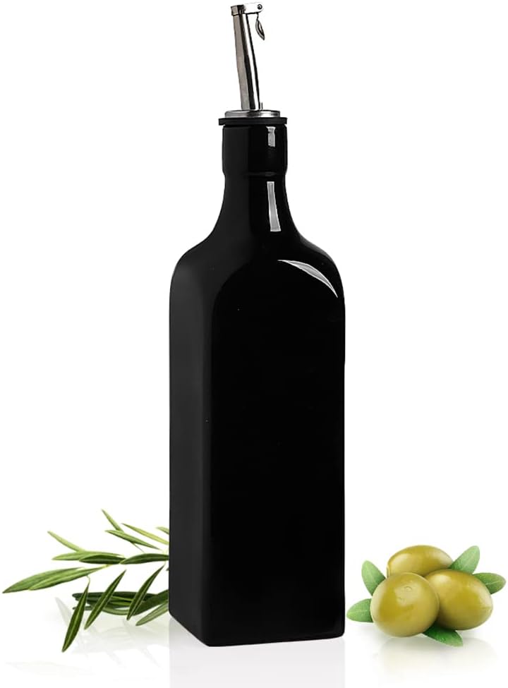 Sweejar 19 Fl Oz Ceramic Olive Oil Dispenser Bottle with Spout, Large Oil Dispenser for Kitchen, Opaque EVOO Oil and Vinegar Cruet for Cooking, Oil Container for Avocado Oil, Pack of 1 (Black)