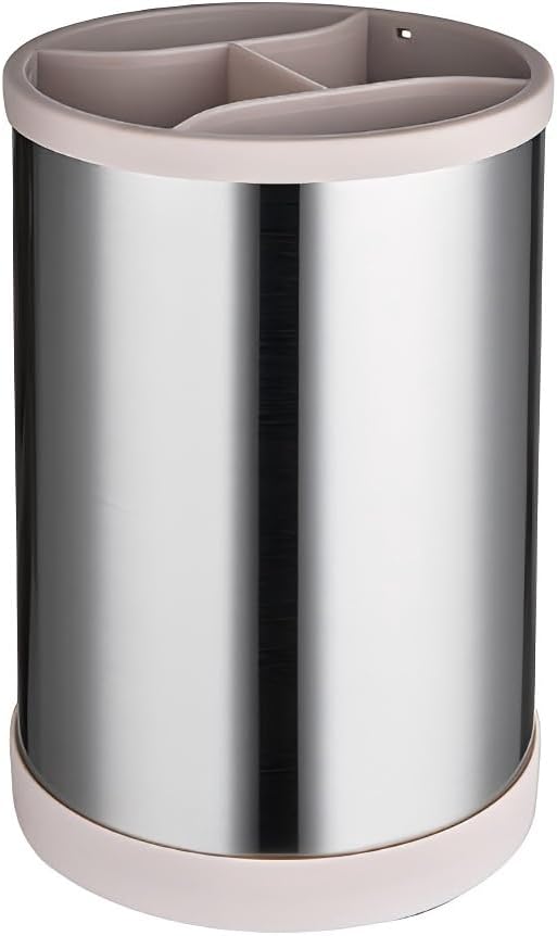 Kitchen Utensil Holder for Countertop, 360°Rotating Cooking Utensil Crocks，4 Compartment Stainless Steel Utensil Holder,6.7”Large Utensil Crock Spoon Fork Knife Holder For Kitchen Counter (khaki)